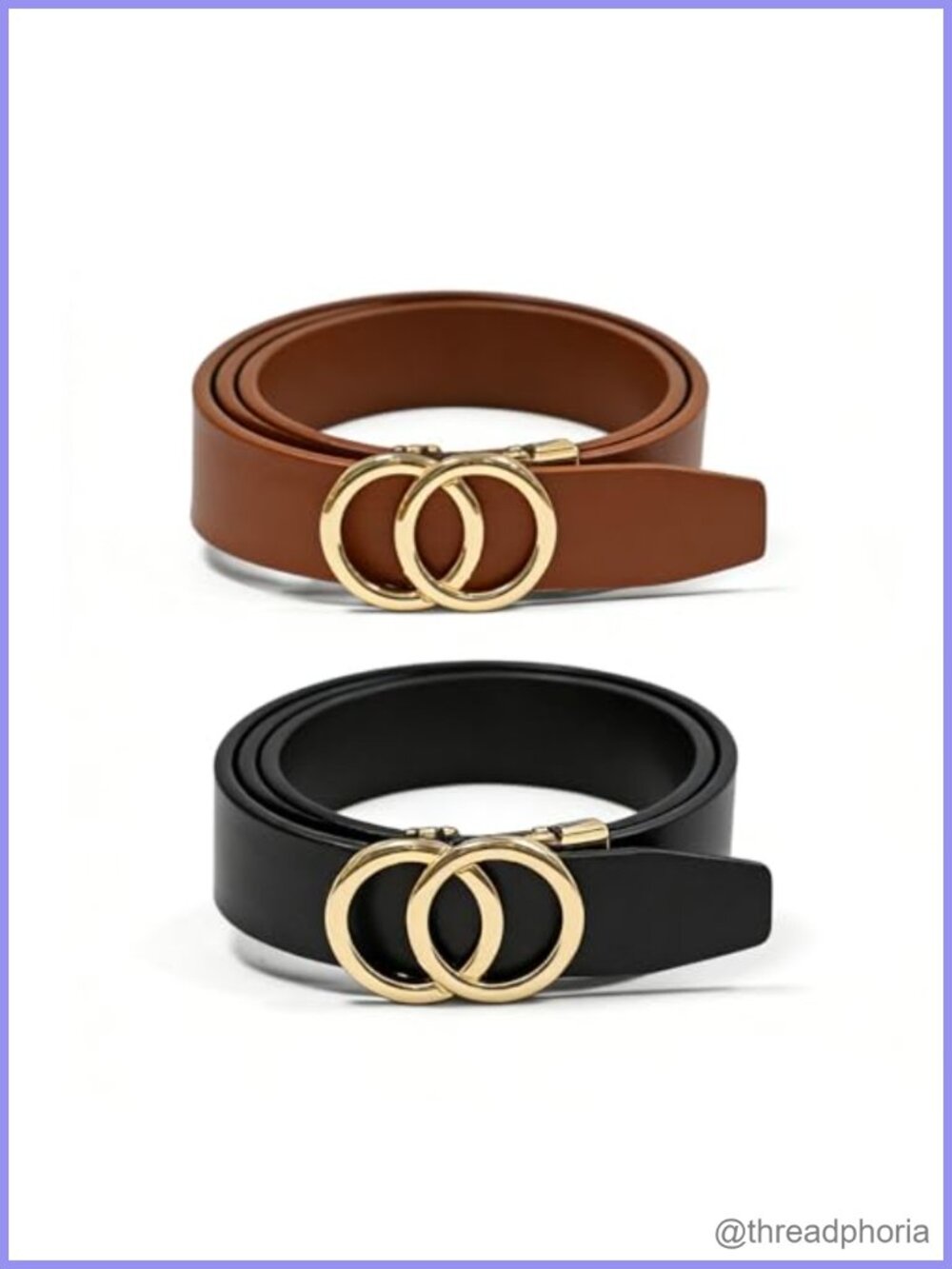 2-Pack Genuine Leather Ratchet Slim Waist Belts Gold Buckle